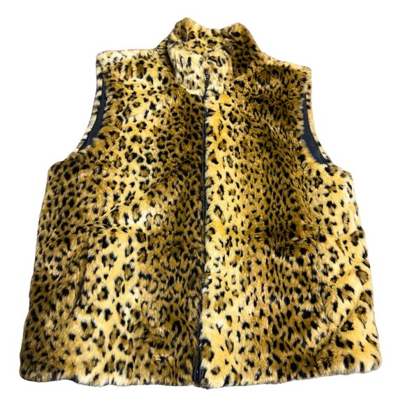 Vintage Y2K Indie Glam Punk Mcbling Leopard Print Reversible 1X 2X Faux Fur Vest - Picture 1 of 7